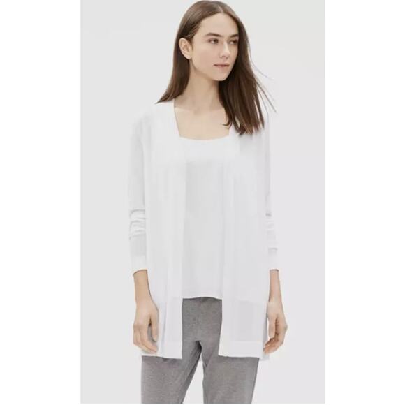 Eileen Fisher Sweaters - EILEEN FISHER Medium Ivory Long TENCEL Steel Open Front Cardigan New
